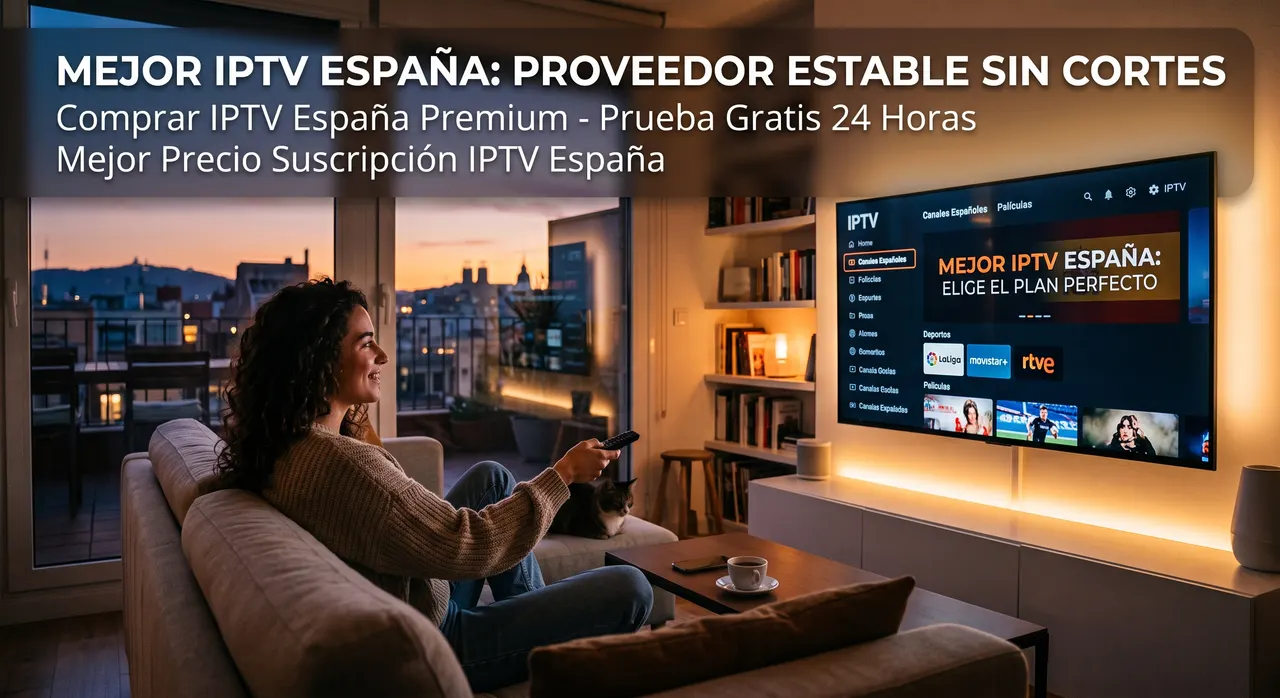 Mujer viendo IPTV España en un televisor con canales españoles